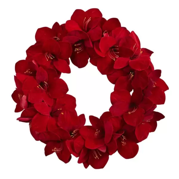 Nearly Natural 22 in. Amaryllis Artificial Wreath