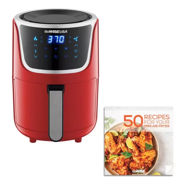 GoWISE USA 1. 7- qt. , 2.0 qt. Max Red/Silver Electric Mini Air Fryer with Digital Touchscreen + Recipe Book