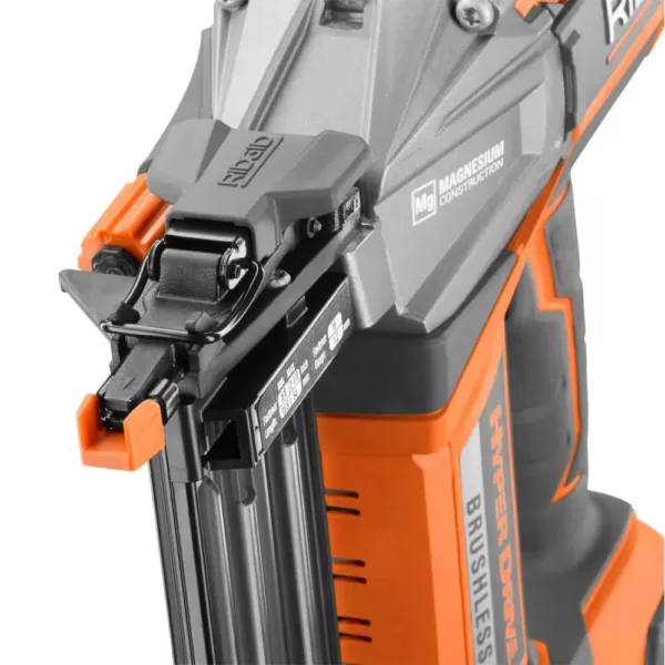 RIDGID 18-Volt Lithium-Ion Cordless Brushless HYPERDRIVE 18-Gauge 2-1/8 in. Brad Nailer, Battery, Charger, Belt Clip, Bag