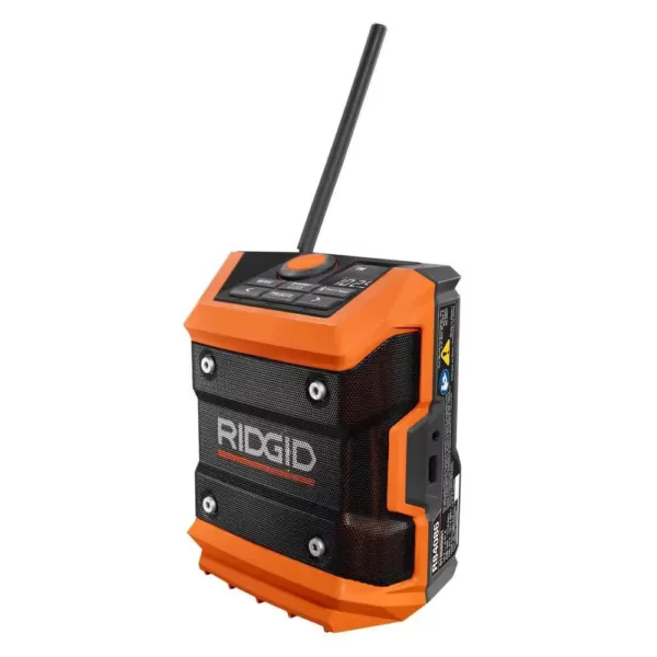 RIDGID 18-Volt Cordless Mini Bluetooth Radio with Radio App, 2.0 Ah Lithium-Ion Battery, and Charger