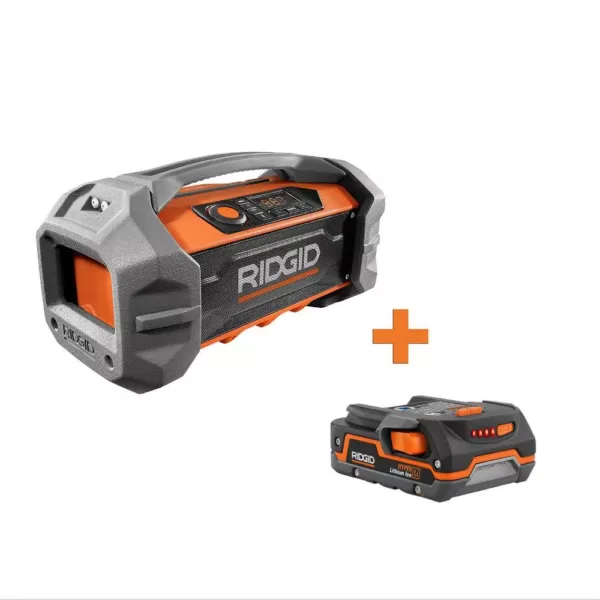 RIDGID 18-Volt Cordless Hybrid Jobsite Radio with Bluetooth Wireless Technology with 1.5 Ah Lithium-Ion Battery