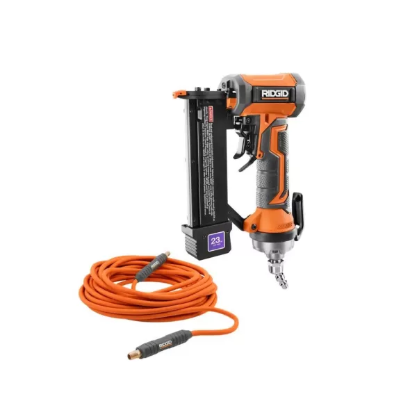 RIDGID 23-Gauge 1-3/8 in. Headless Pin Nailer with Dry-Fire Lockout with 1/4 in. 50 ft. Lay Flat Air Hose