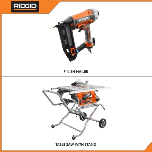 RIDGID 10 in. Pro Jobsite Table Saw with Stand and 16-Gauge 2-1/2 in. Straight Finish Nailer