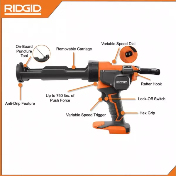 RIDGID 18V Brushless SubCompact 1/2 in. Drill/Driver Kit w/ 18V 10 oz Caulk and Adhesive Gun, 2 Batteries, Charger, Bag