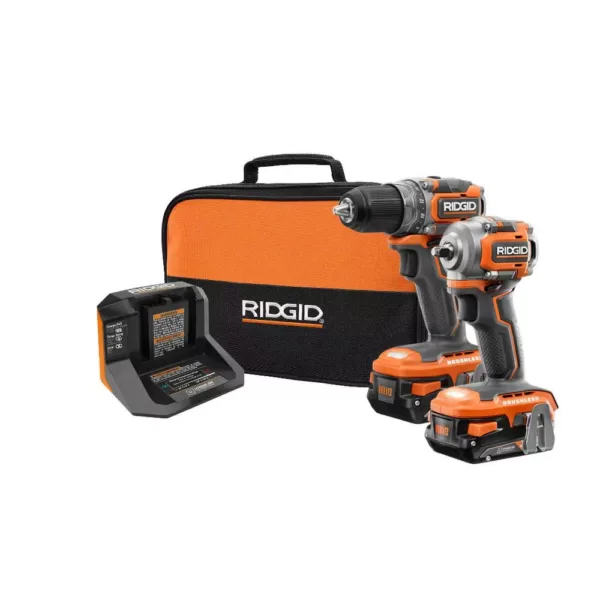 RIDGID 18V SubCompact Li-Ion Brushless 1/2 in. Drill Kit with 3/8 in. Impact Wrench, (2) 2.0 Ah Battery, Charger, and Bag