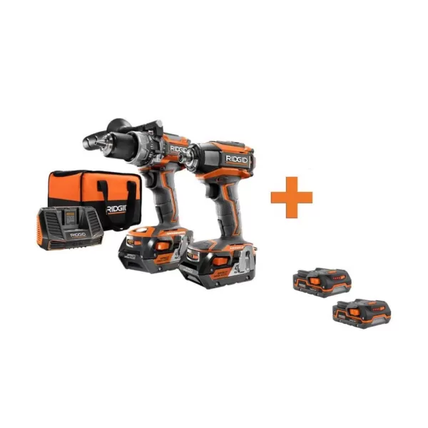 RIDGID 18-Volt Cordless Brushless Hammer Drill & Impact Driver Kit with Bonus 18-Volt 1.5 Ah Lithium-Ion Battery (2-Pack)