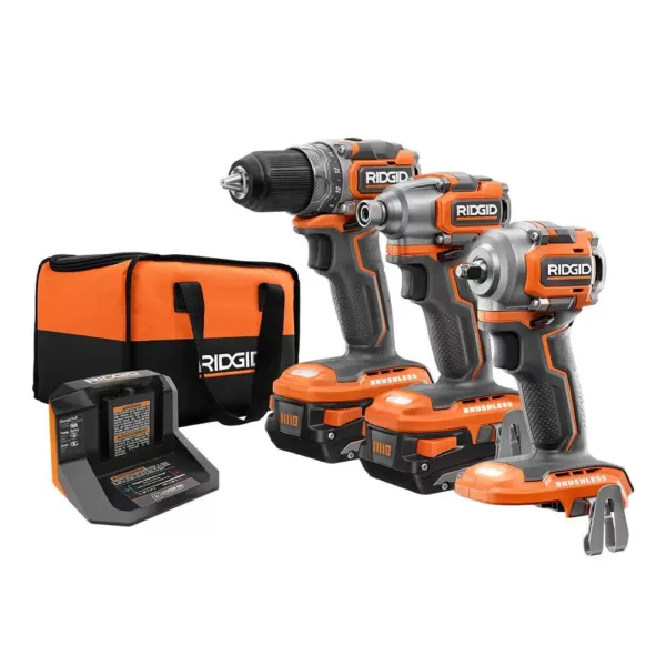 RIDGID 18-Volt Lithium-Ion Brushless Cordless SubCompact Combo Kit (3-Tool) with (2) 2.0 Ah Lithium Battery, Charger and Bag