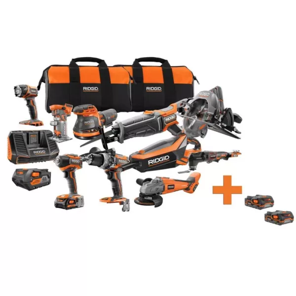 RIDGID 18-Volt Cordless Brushless 10-Piece Combo Kit with Bonus 18-Volt 1.5 Ah Lithium-Ion Battery (2-Pack)