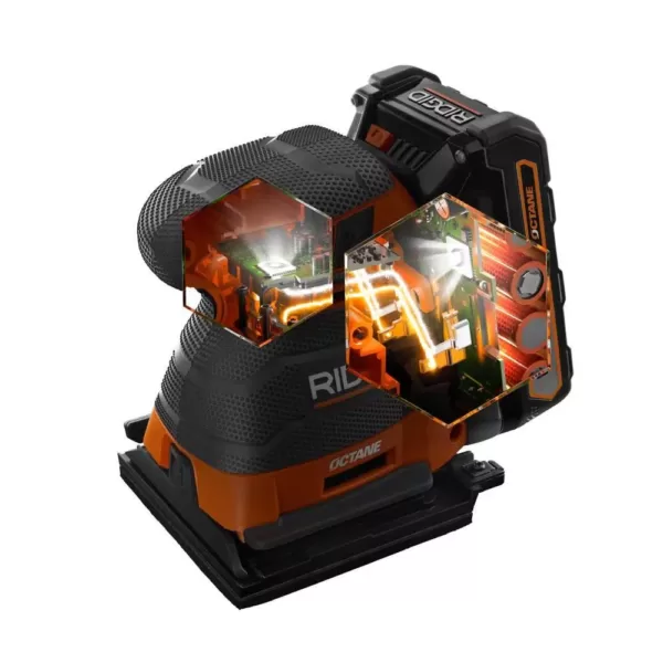 RIDGID 18-Volt OCTANE Cordless Brushless 3-Speed 1/4 Sheet Sander Kit with (1) OCTANE Bluetooth 3.0 Ah Battery and Charger