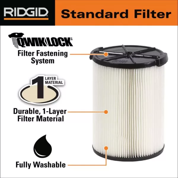 RIDGID Standard Pleated Paper Filter and Wet Application Foam Filter for Most 5 Gal. and Larger RIDGID Wet/Dry Shop Vacuums