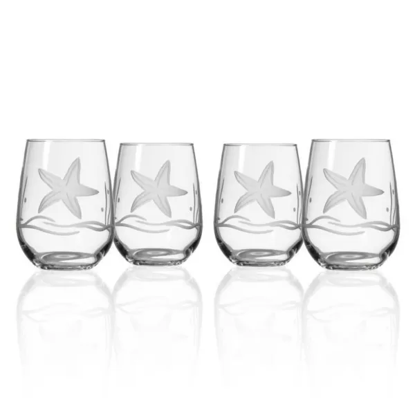 Rolf Glass Starfish 17 oz. Clear Stemless Wine Tumbler (Set of 4)