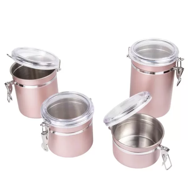 Creative Home Rose Gold Stainless Steel Canister, Storage Container with Air Tight Lid and Locking Clamp (Set of 4)