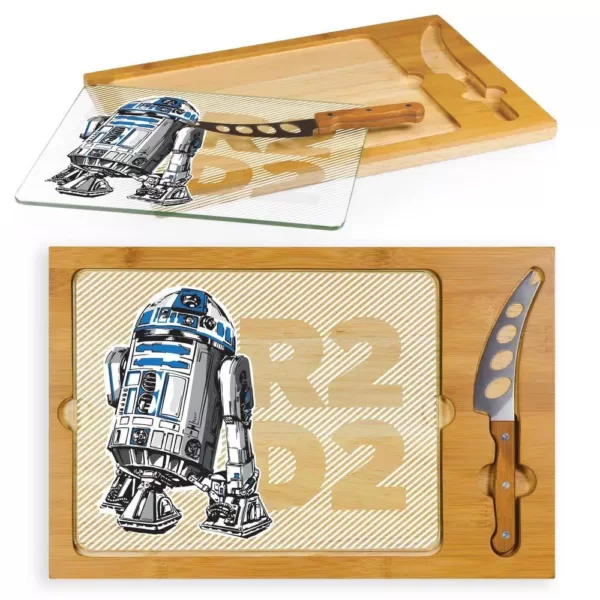 TOSCANA 15.4 in. R2-D2 Icon Glass Top Serving Tray and Knife Set