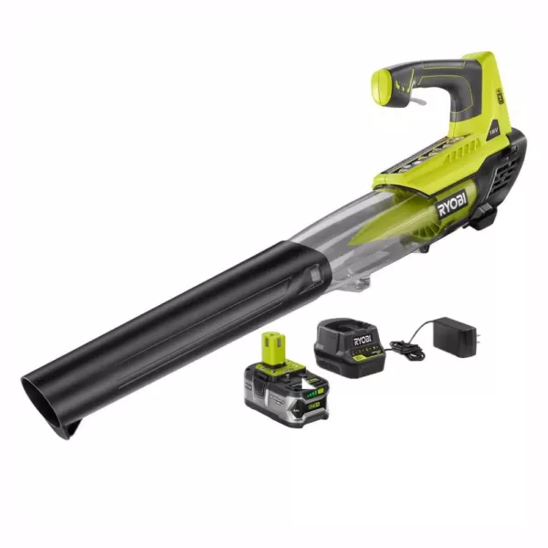 RYOBI ONE+ 100 MPH 280 CFM Variable-Speed 18-Volt Lithium-Ion Cordless Jet Fan Leaf Blower 4Ah Battery and Charger Included