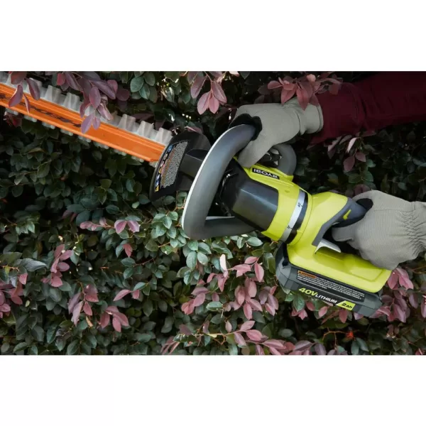 RYOBI 110 MPH 525 CFM 40-Volt Li-Ion Cordless Jet Fan Leaf Blower and 24 in Hedge Trimmer 4.0 Ah Battery and Charger Included