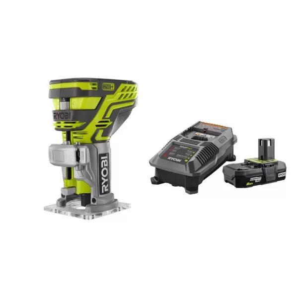 RYOBI 18-Volt ONE+ Cordless Fixed Base Trim Router with Tool Free Depth Adjustment with 2.0 Ah Battery and Charger Kit