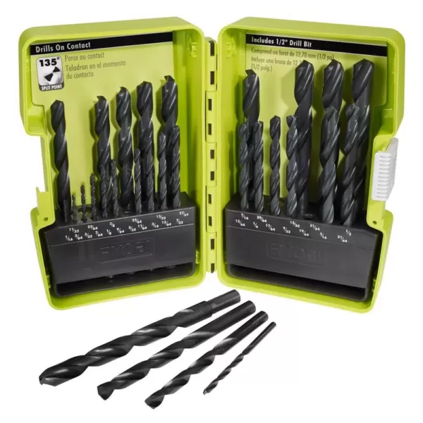 RYOBI Black Oxide Index Drill Bit Set (29-Piece) with BONUS 25FT Tape Measure