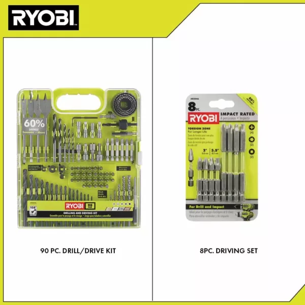 RYOBI Multi-Material Drill and Driver Kit (90-pc) With (8-pc) Impact Rated Driving Kit