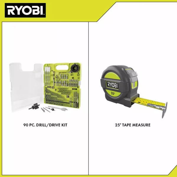 RYOBI Multi-Material Drill and Drive Kit (90-Piece) with BONUS 25FT Tape Measure