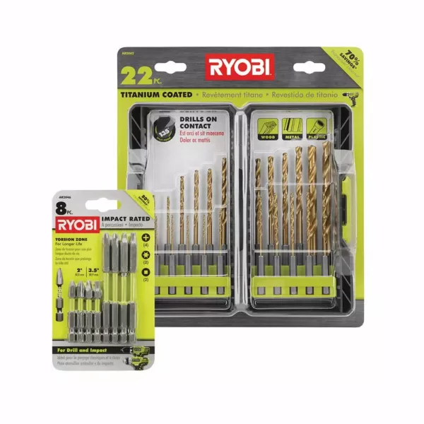 RYOBI Titanium Drill Bit Kit (22-Pc) With (8-pc) Impact Rated Driving Kit