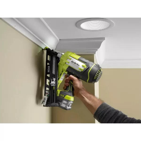 RYOBI 18-Volt ONE+ Lithium-Ion Cordless AirStrike 15-Gauge Angled Finish Nailer (Tool Only) with Sample Nails