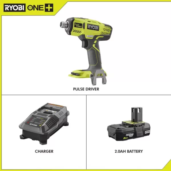 RYOBI 18-Volt ONE+ Cordless 1/4 in. Hex QuietSTRIKE Pulse Driver with Belt Clip with 2.0 Ah Battery and Charger Kit