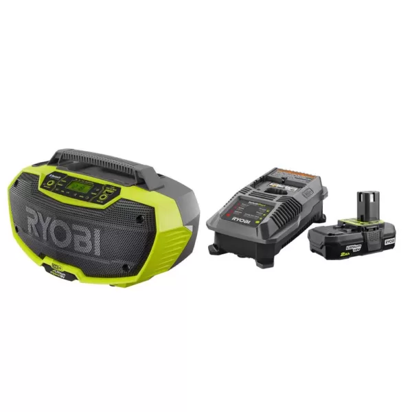 RYOBI 18-Volt ONE+ Hybrid Stereo with Bluetooth Wireless Technology with 2.0 Ah Battery and Charger Kit