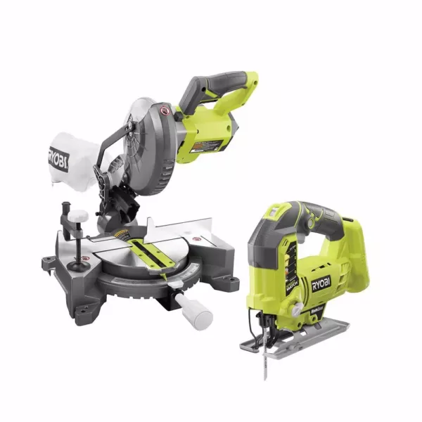 RYOBI 18-Volt ONE+ Lithium-Ion Cordless 7-1/4 in. Compound Miter Saw and Orbital Jig Saw (Tools Only)