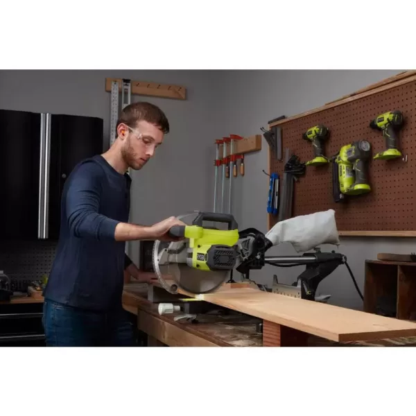 RYOBI 15 Amp 10 in. Sliding Compound Miter Saw and 18-Volt Cordless ONE+ 1/2 in. Drill/Driver Kit w/(1)1.5 Ah Battery, Charger