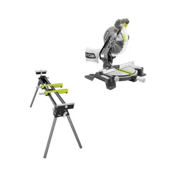 RYOBI 10 in. Sliding Miter Saw with LED and Miter Saw Stand with Tool-Less Height Adjustment