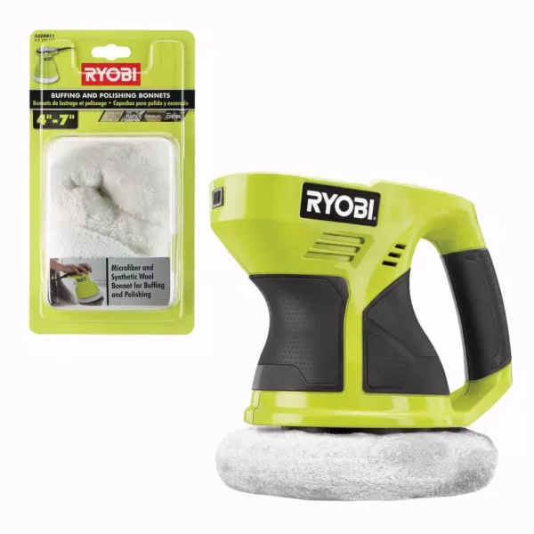 RYOBI ONE+ 18V Cordless 6 in. Buffer (Tool Only) w/ Extra 4-7 in. Microfiber and Synthetic Fleece Buffing Bonnet Set (2-Piece)