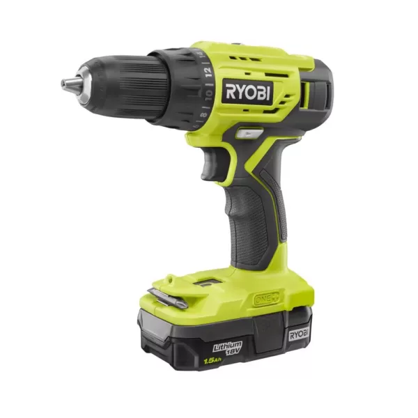 RYOBI ONE+ 18V Cordless 1/2 in. Drill Driver Kit with (2) 1.5 Ah Batteries, Charger, and Bag with 31-Piece Drill and Drive Kit