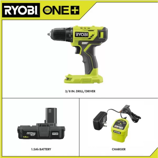 RYOBI 18-Volt ONE+ Cordless 3/8 in. Drill/Driver Kit with 1.5 Ah Battery and Charger