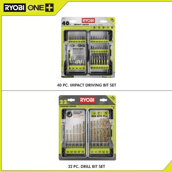 RYOBI Impact Rated Driving Kit (40-Piece) and Titanium Drill Bit Kit (22-Piece)