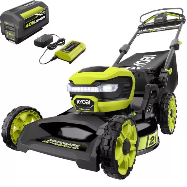 RYOBI 21 in. 40-Volt Lithium-Ion Brushless Cordless Walk Behind Self-Propelled Mower with 7.5 Ah Battery/Charger Included