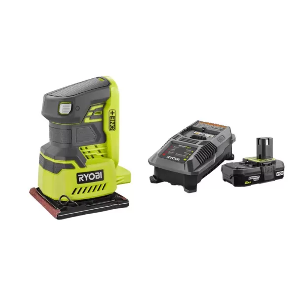 RYOBI 18-Volt ONE+ Cordless 1/4 Sheet Sander with Dust Bag with 2.0 Ah Battery and Charger Kit