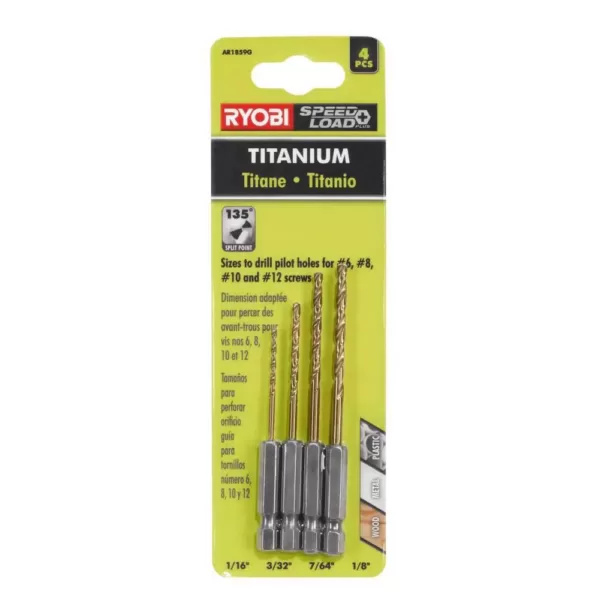 RYOBI SpeedLoad+ Titanium 4-Piece Hex Shank Pilot Drill Bit Set