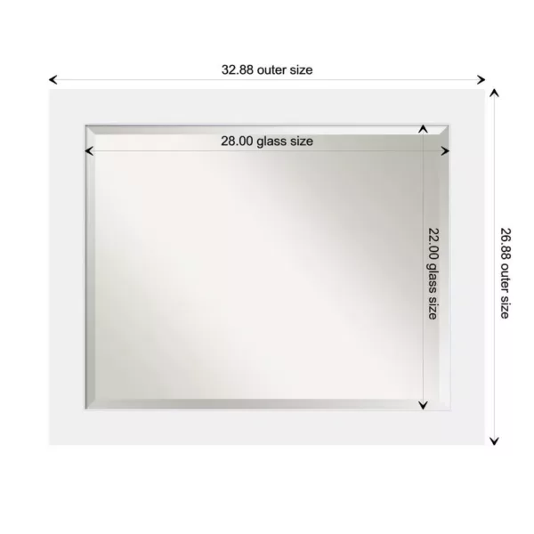 Amanti Art Corvino 33 in. W x 27 in. H Framed Rectangular Beveled Edge Bathroom Vanity Mirror in Satin White