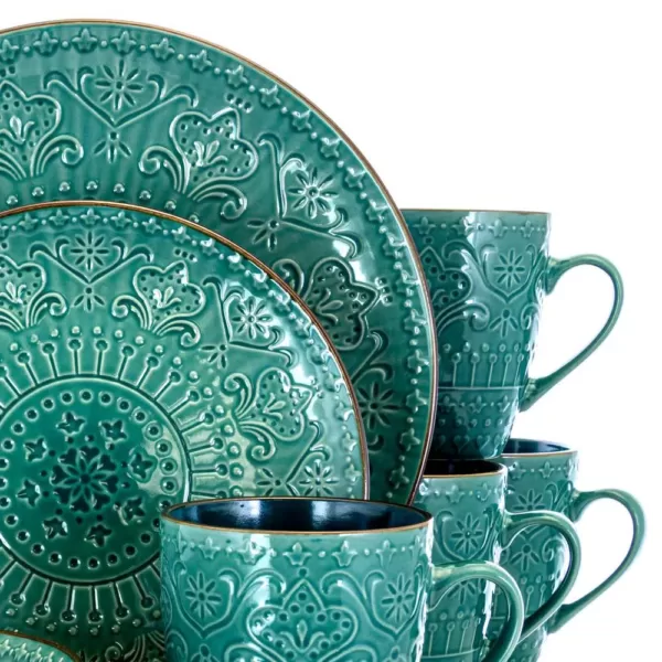 Elama 16-Piece Modern Sea Green Stoneware Dinnerware Set (Service for 4)