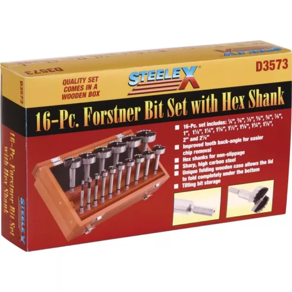 Shop Fox 1/4 in. to 2-1/8 in. Forstner Hex Shank Bit Set (16-Piece)