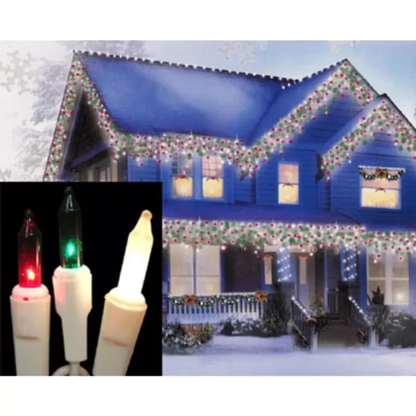 Sienna Set of 100 Red Green and Frosted Clear Mini Icicle Christmas Lights - White Wire