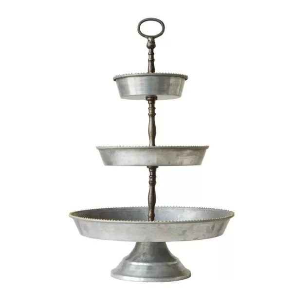 3R Studios Metal Silver 3-Tier Galvanized Tray with Handle