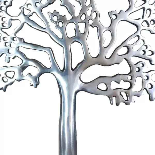 Benjara Stylish Silver and Black Aluminum Tree Decor with Block Base