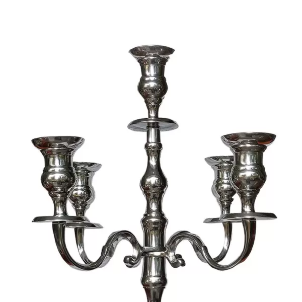 Benjara 48 Inches Silver Handcrafted 5 Arms Aluminum Candelabra with Fluted Top