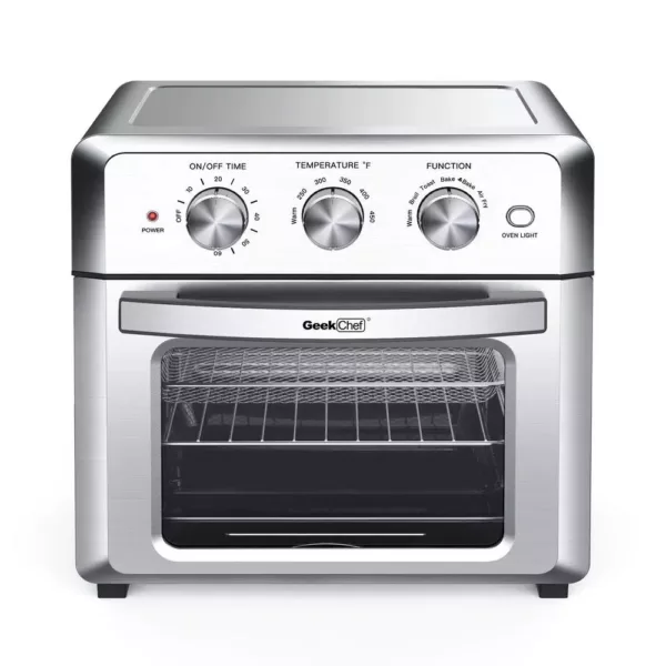 Boyel Living 19 Qt. Silver Stainless Steel Air Fryer Toaster Oven with Roast, Bake, Broil, Reheat, Accessories & Recipes Included