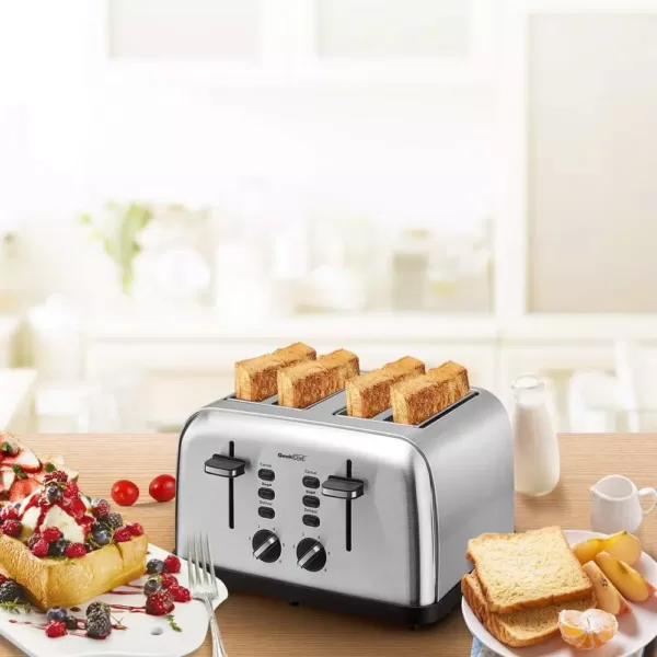 Boyel Living 1500 W 4-Slice Silver Wide Slot Toaster with Dual Control Panels