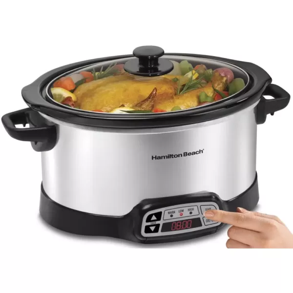 Hamilton Beach 6 Qt. Programmable Silver Slow Cooker with Temperature Controls