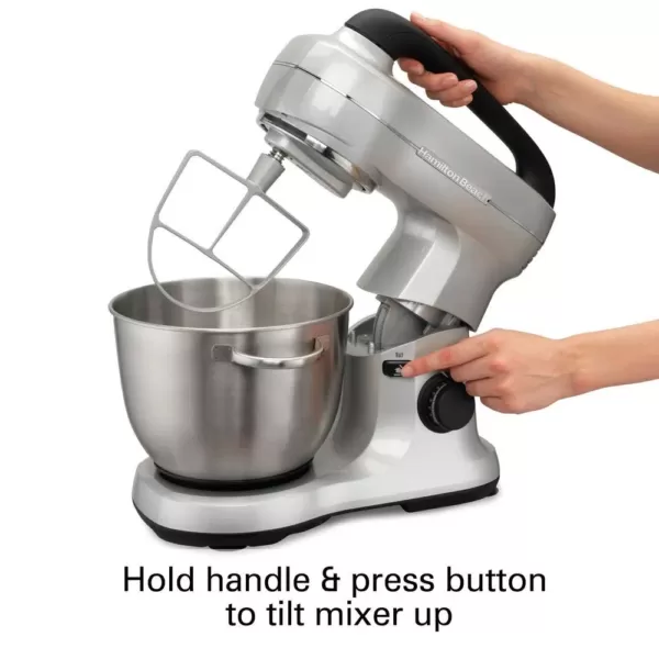 Hamilton Beach 4 Qt. 7-Speed Stainless Steel Stand Mixer with Flat Beater, Dough Hook and Whisk