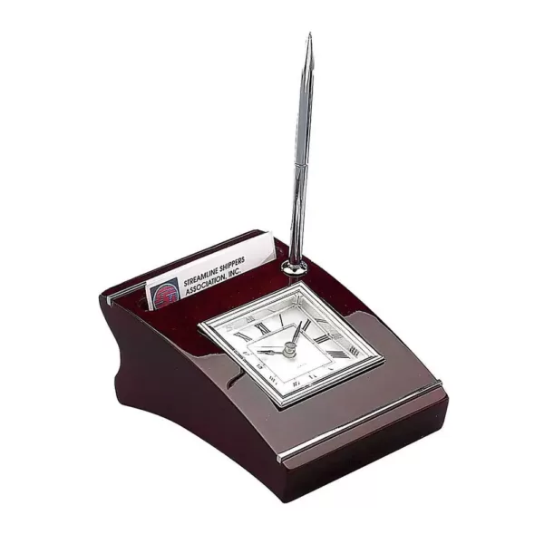 Heim Concept Silver Wood Clock with Cardholder and Pen