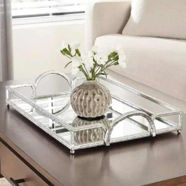 Home Decorators Collection Silver Hammered Metal Decorative Rectangle Mirror Tray